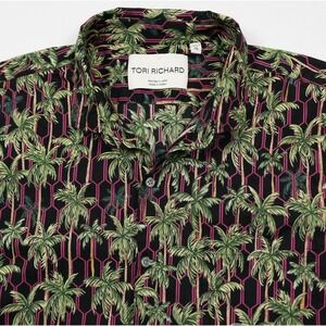 Tori Richard Mens XL Palm Tree Print Cotton Lawn Aloha Shirt Hawaii USA Geo